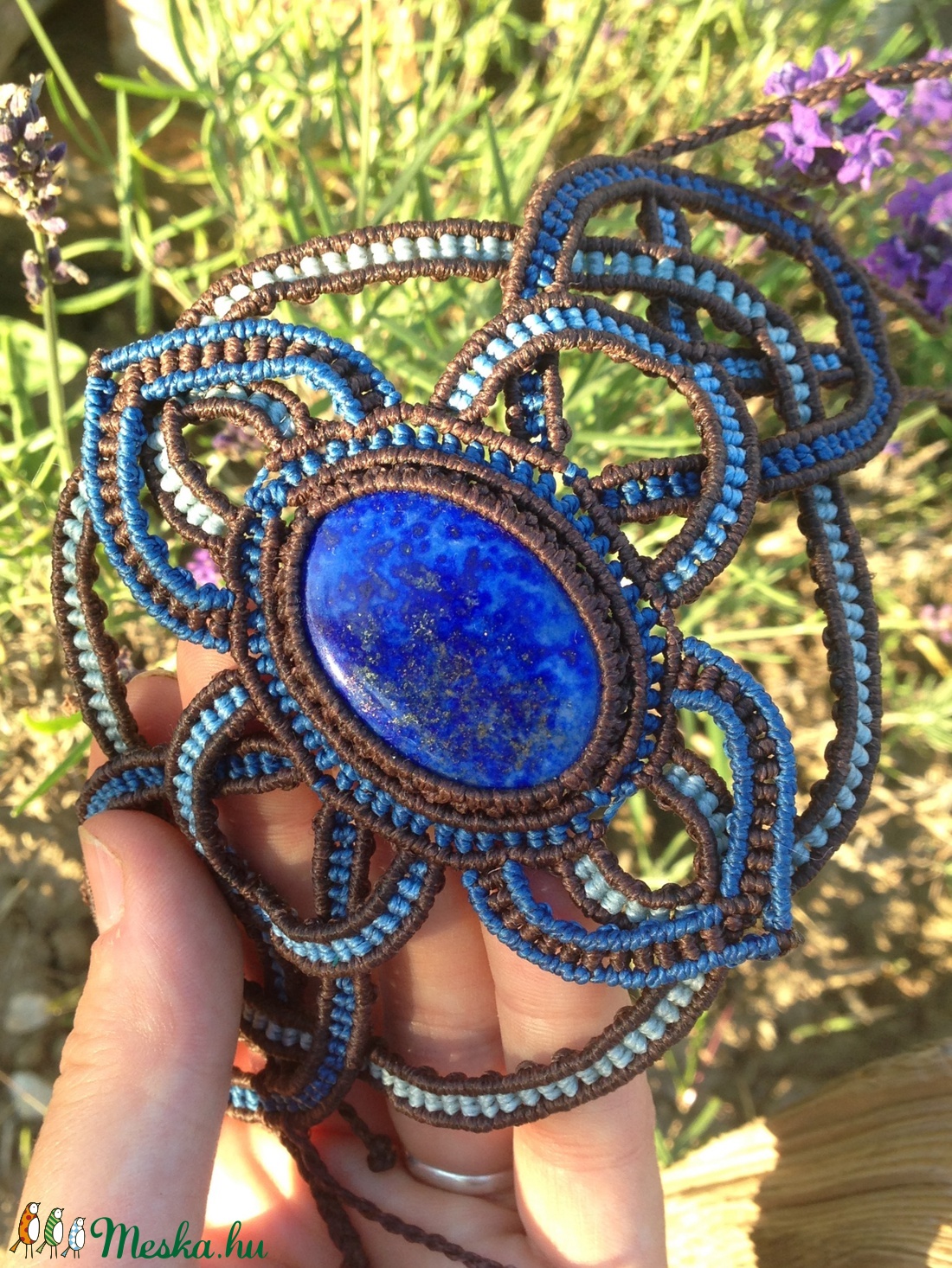Lapisz lazuli kelta mintás makramé karkötő - ékszer - karkötő - fonott karkötő - Meska.hu