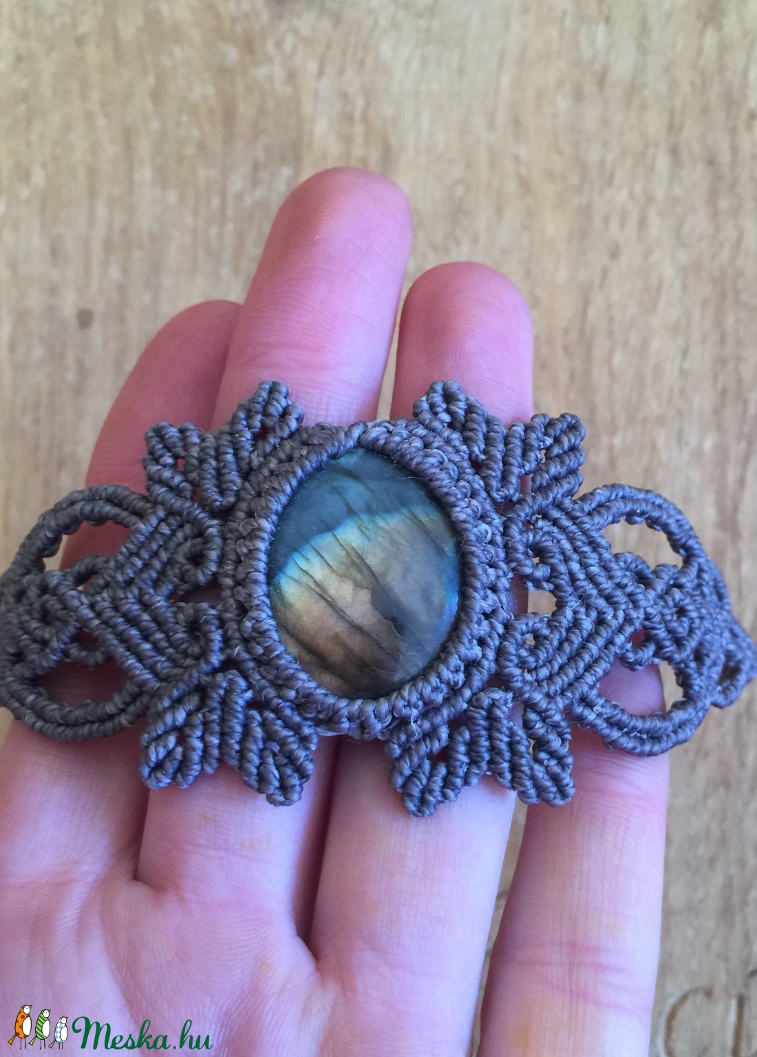 Labradorit féldágaköves makramé karkötő Türkiz csomózott karkötő - ékszer - Meska.hu