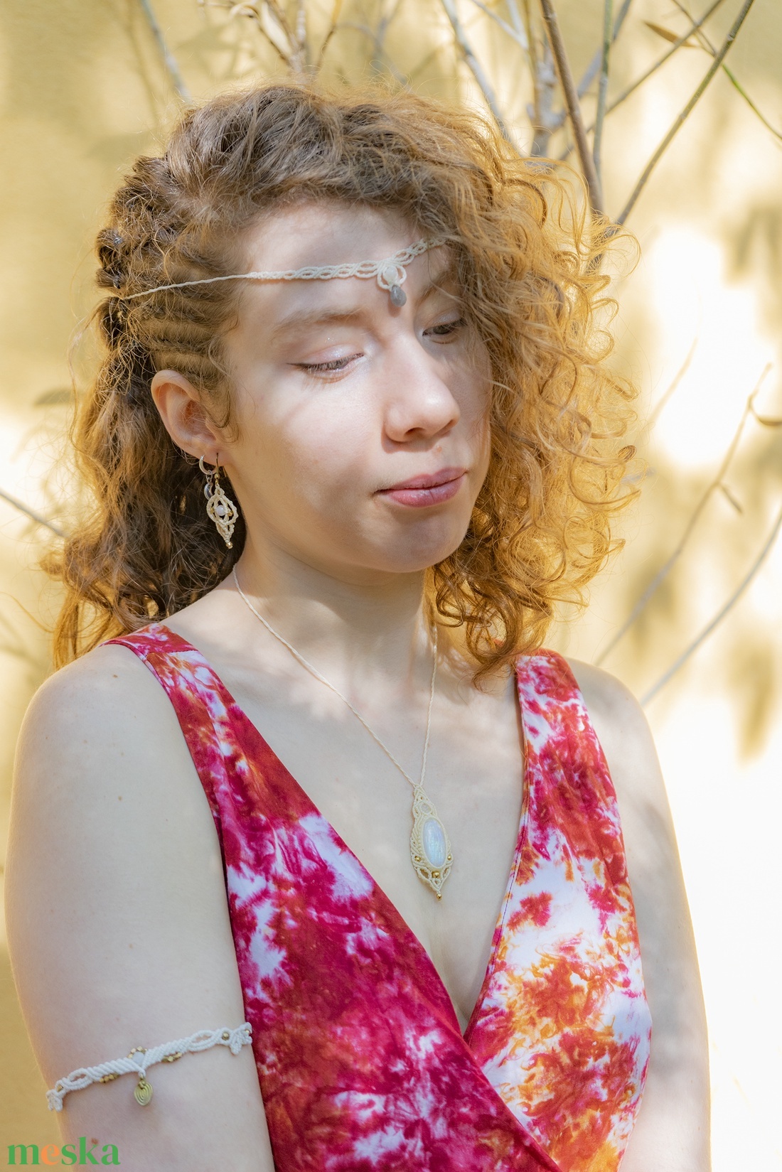 Labradorit köves mikromakramé fejdisz / rövid nyaklánc. Csomózott nyakék. Hastánc ékszer. Szakrális tánc homlokdísz - ékszer - lábdísz és testékszer - piercing, fejdísz - Meska.hu