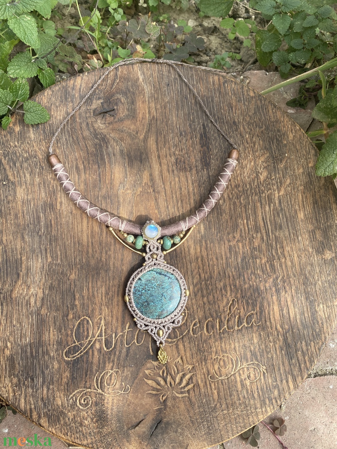 Hatalmas Azurit köves makramé medál. Türkiz Köves Tribal nyaklánc.  - ruha & divat - hajdísz & hajcsat - hajdísz - Meska.hu