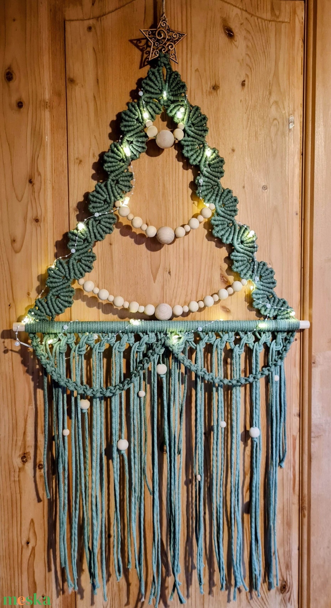 Makramé karácsonyfa fénnyel - karácsony - karácsonyi lakásdekoráció - karácsonyi fénydekoráció - Meska.hu