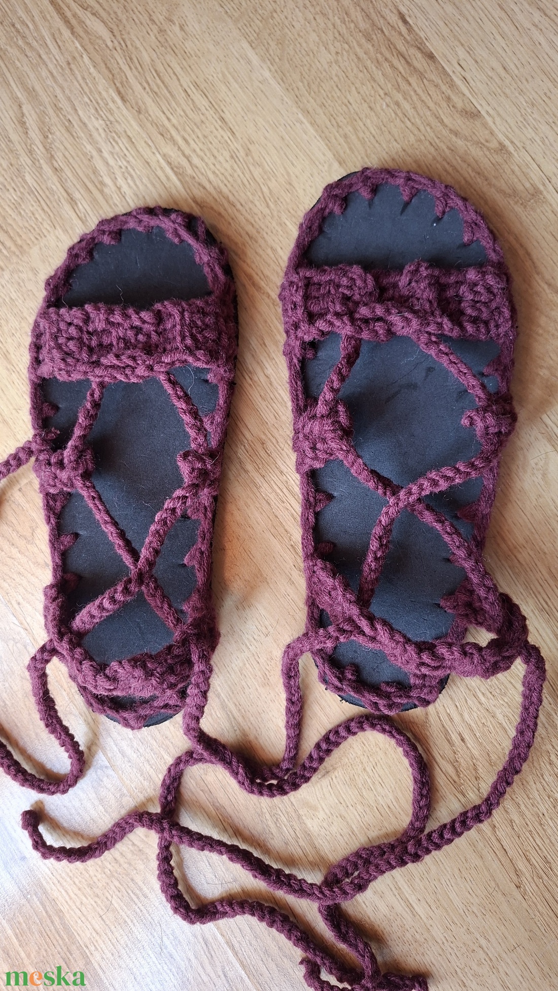 Horgolt barefoot szandál épített talppal, fűzős - ruha & divat - cipő & papucs - cipő, szandál - Meska.hu