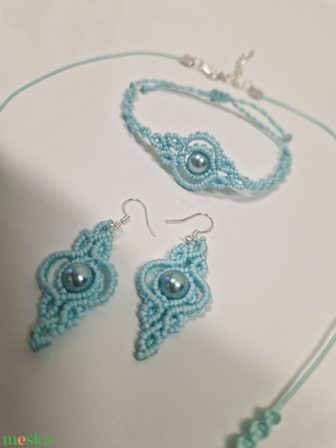 Türkiz makramé ékszer szett - ékszer - ékszerszett - Meska.hu