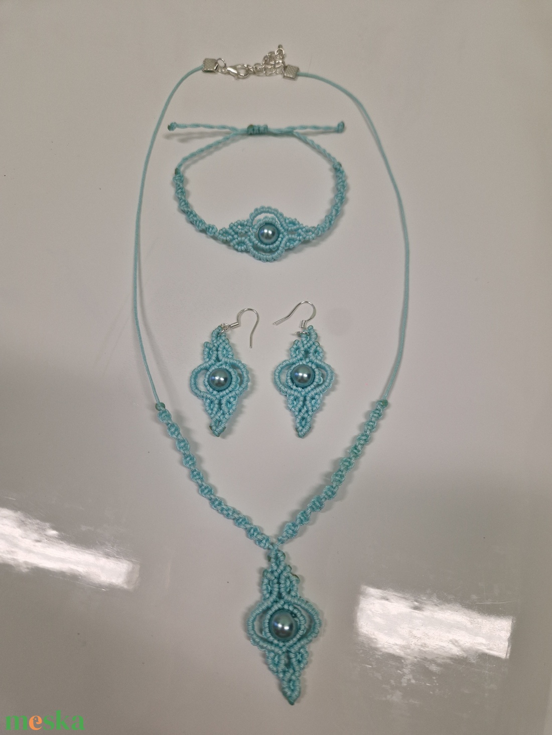 Türkiz makramé ékszer szett - ékszer - ékszerszett - Meska.hu