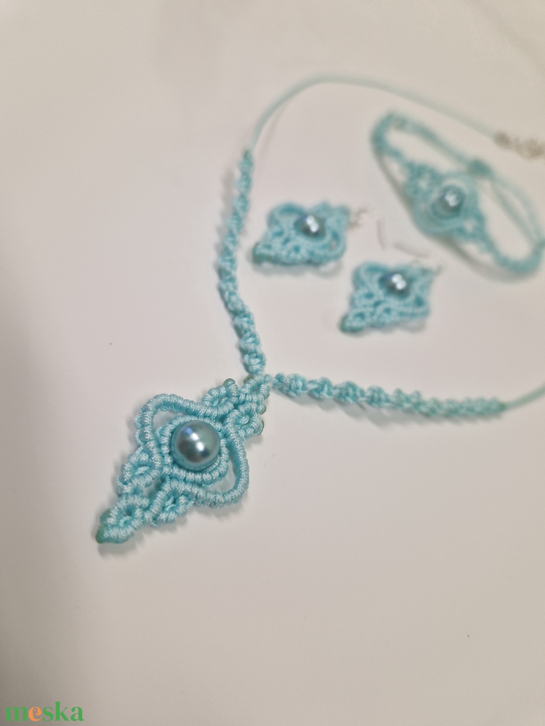Türkiz makramé ékszer szett - ékszer - ékszerszett - Meska.hu