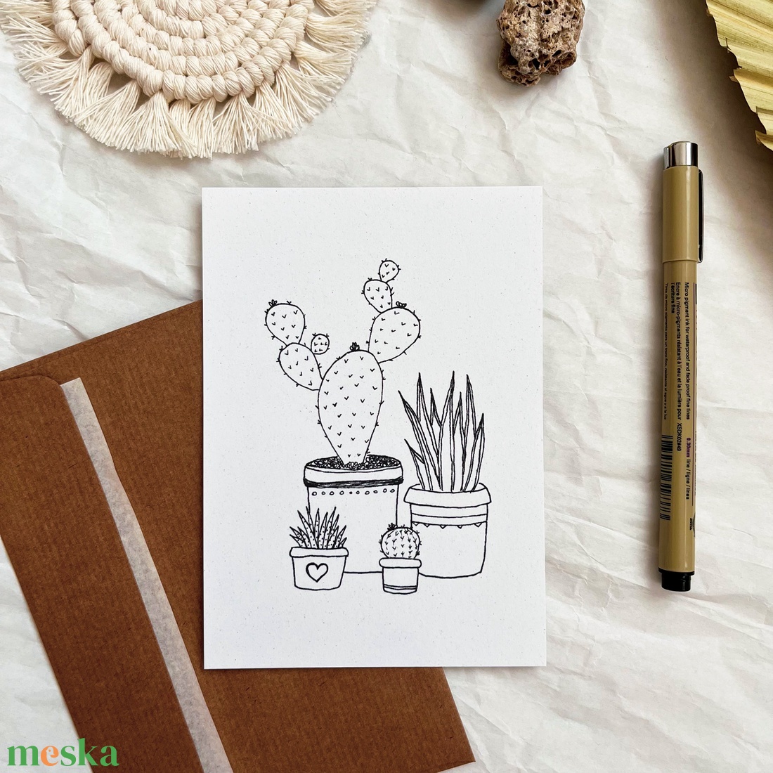 Kaktusz család képeslap, A6 méretű print, borítékkal - otthon & lakás - papír írószer - képeslap & levélpapír - Meska.hu