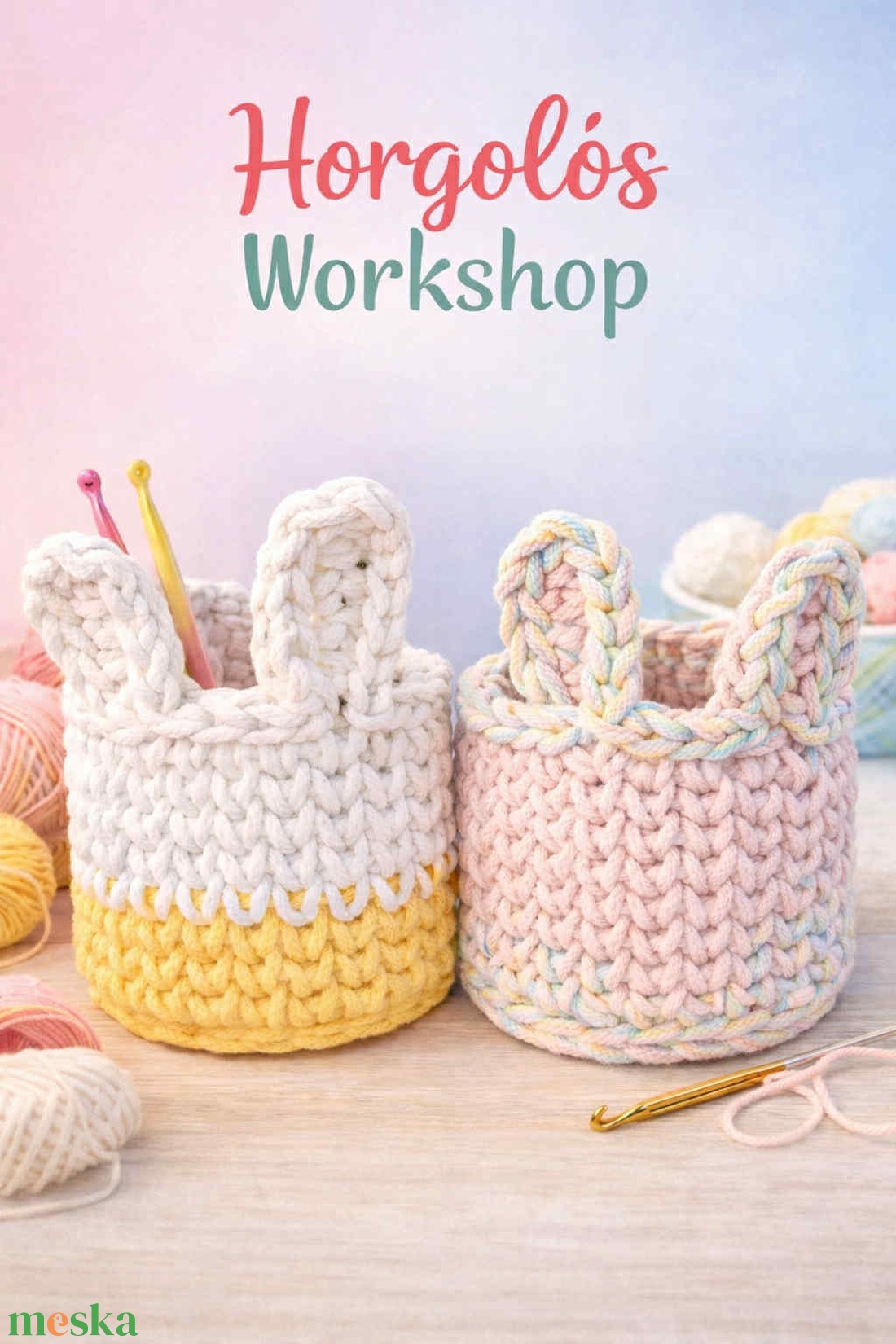 Makrandi műhely  2026.03.21. Tavaszi alkotás - nyuszifüles tároló horgolása - diy (csináld magad) - workshop & tanfolyam - Meska.hu