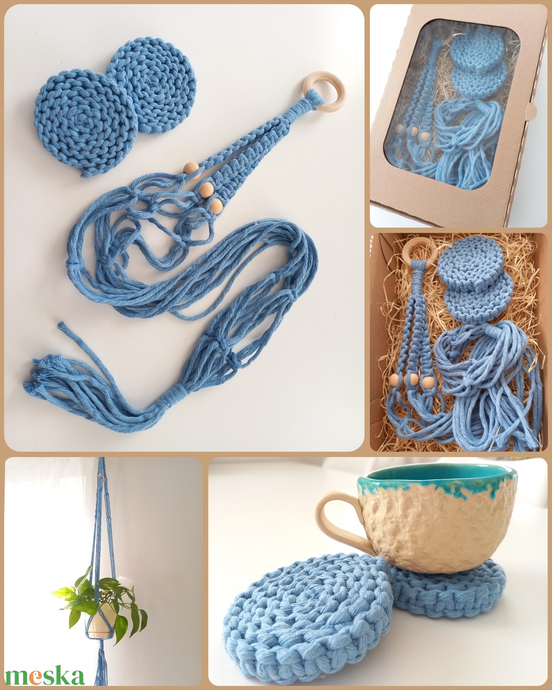 Makramé DIY box- virágtartó és 2 db poháralátét  - diy (csináld magad) - egységcsomag - Meska.hu