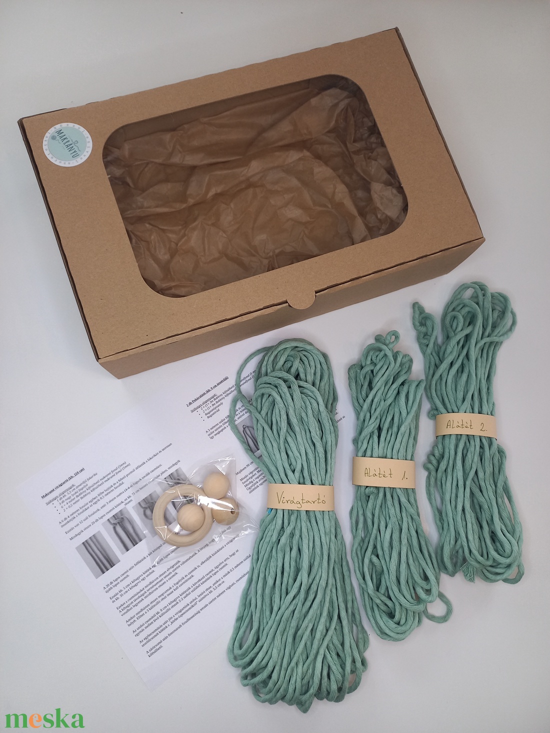 Makramé DIY box- virágtartó és 2 db poháralátét  - diy (csináld magad) - egységcsomag - Meska.hu