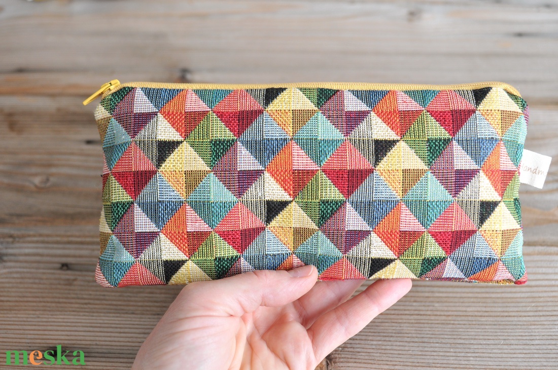 Geometrikus mintás szövet tolltartó, sárga mintás textil neszesszer, telefontok - táska & tok - neszesszer - Meska.hu