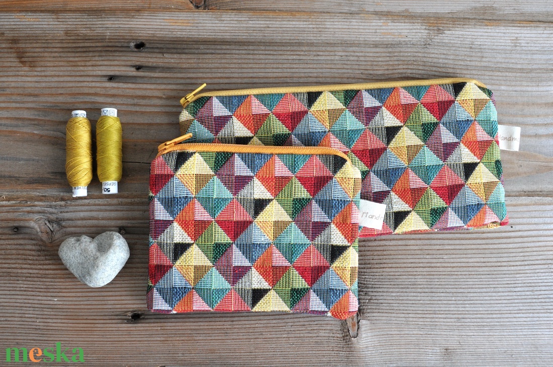 Geometrikus mintás szövet tolltartó, sárga mintás textil neszesszer, telefontok - táska & tok - neszesszer - Meska.hu