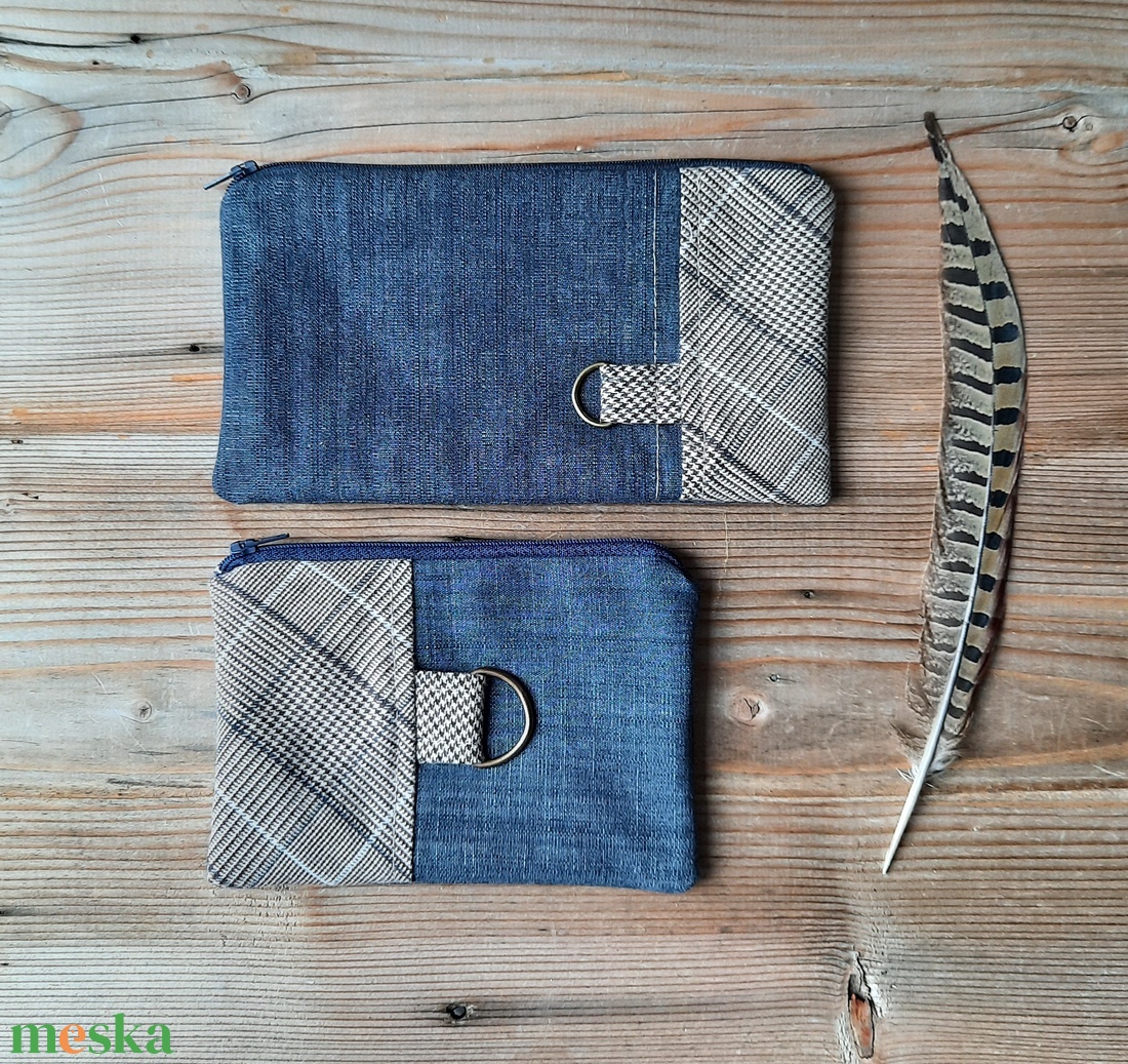 Farmer és szövet textil tolltartó, minimál cipzáros neszesszer, telefontok újrahasznosított farmerból - táska & tok - neszesszer - Meska.hu