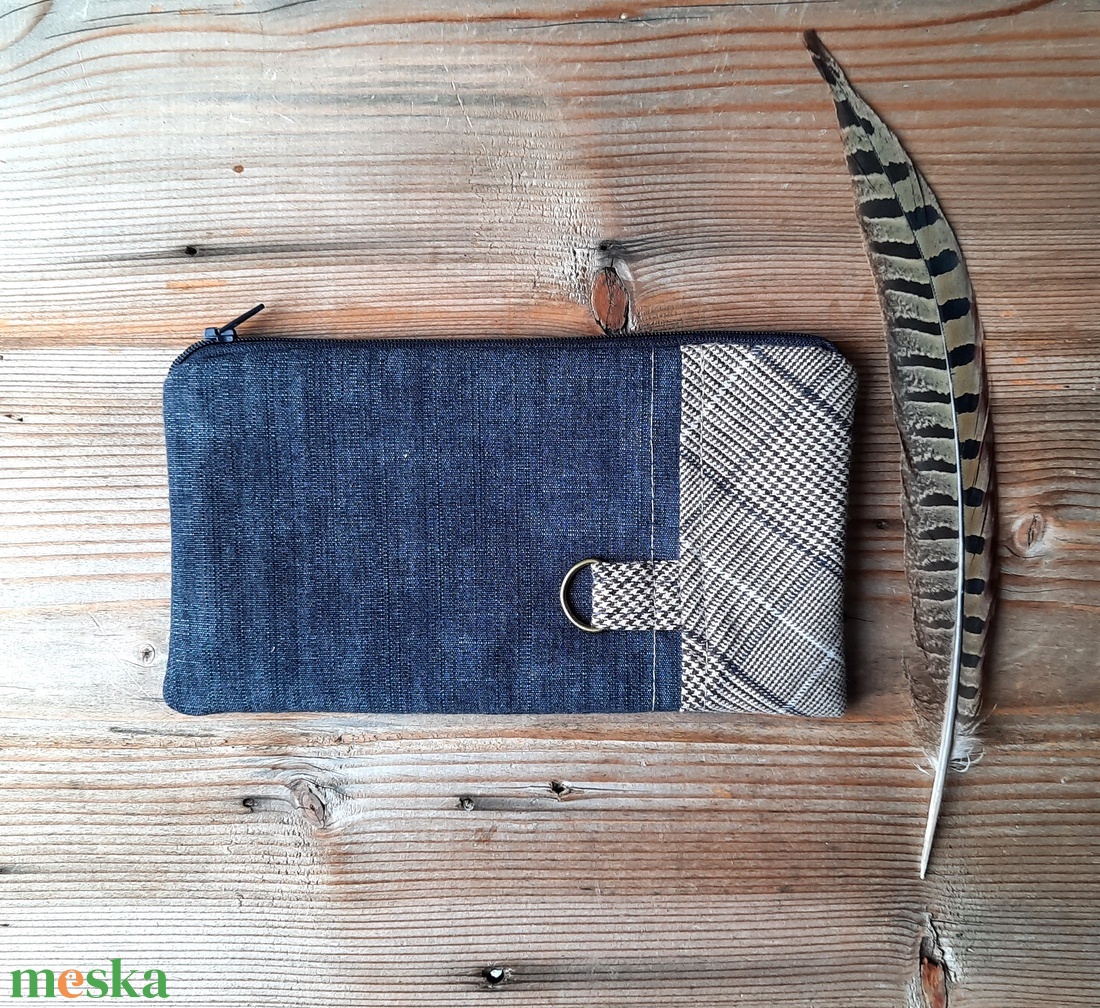 Farmer és szövet textil tolltartó, minimál cipzáros neszesszer, telefontok újrahasznosított farmerból - táska & tok - neszesszer - Meska.hu