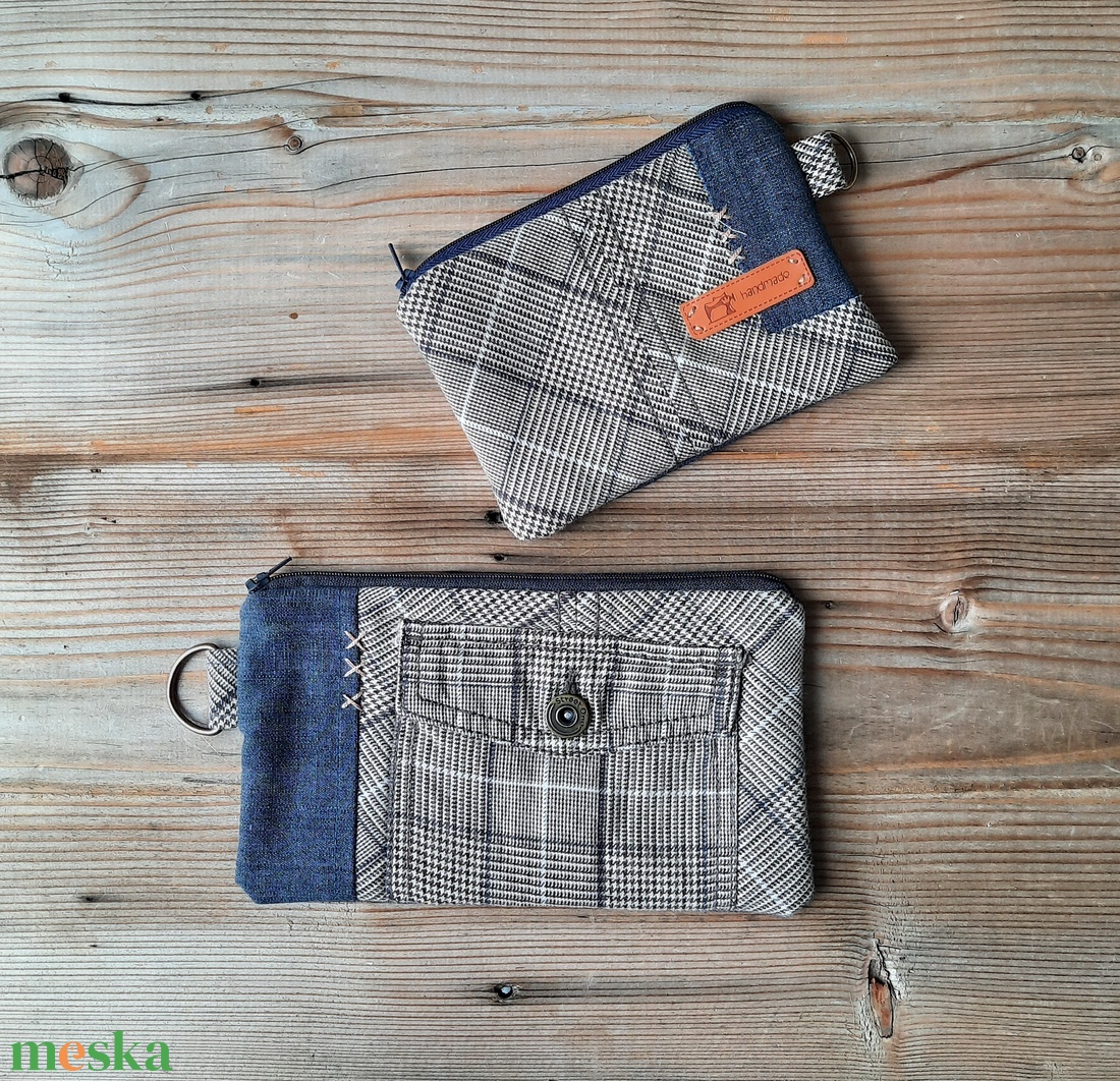 Egyedi szövet és farmer zsebes textil tolltartó, neszesszer újrahasznosított farmerból - táska & tok - neszesszer - Meska.hu