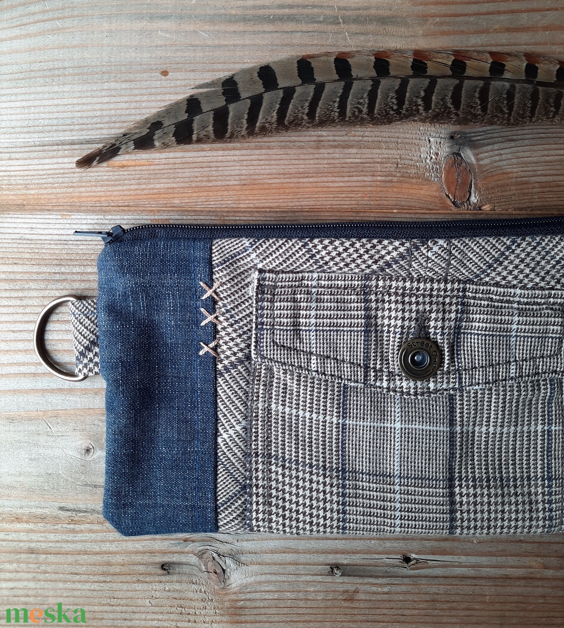 Egyedi szövet és farmer zsebes textil tolltartó, neszesszer újrahasznosított farmerból - táska & tok - neszesszer - Meska.hu