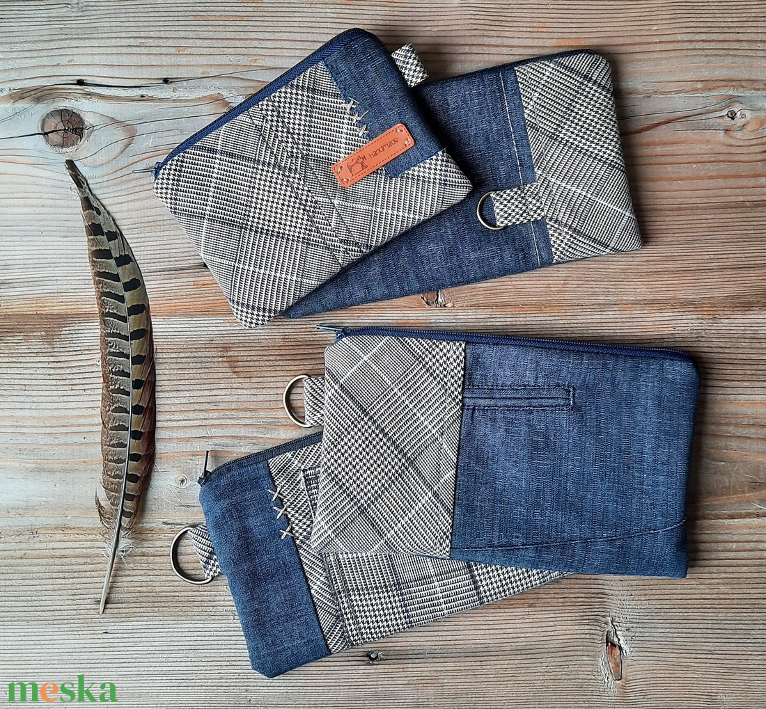 Apró cipzáros textil neszesszer, farmer és szövet pénztárca - táska & tok - pénztárca & más tok - aprópénztartó - Meska.hu