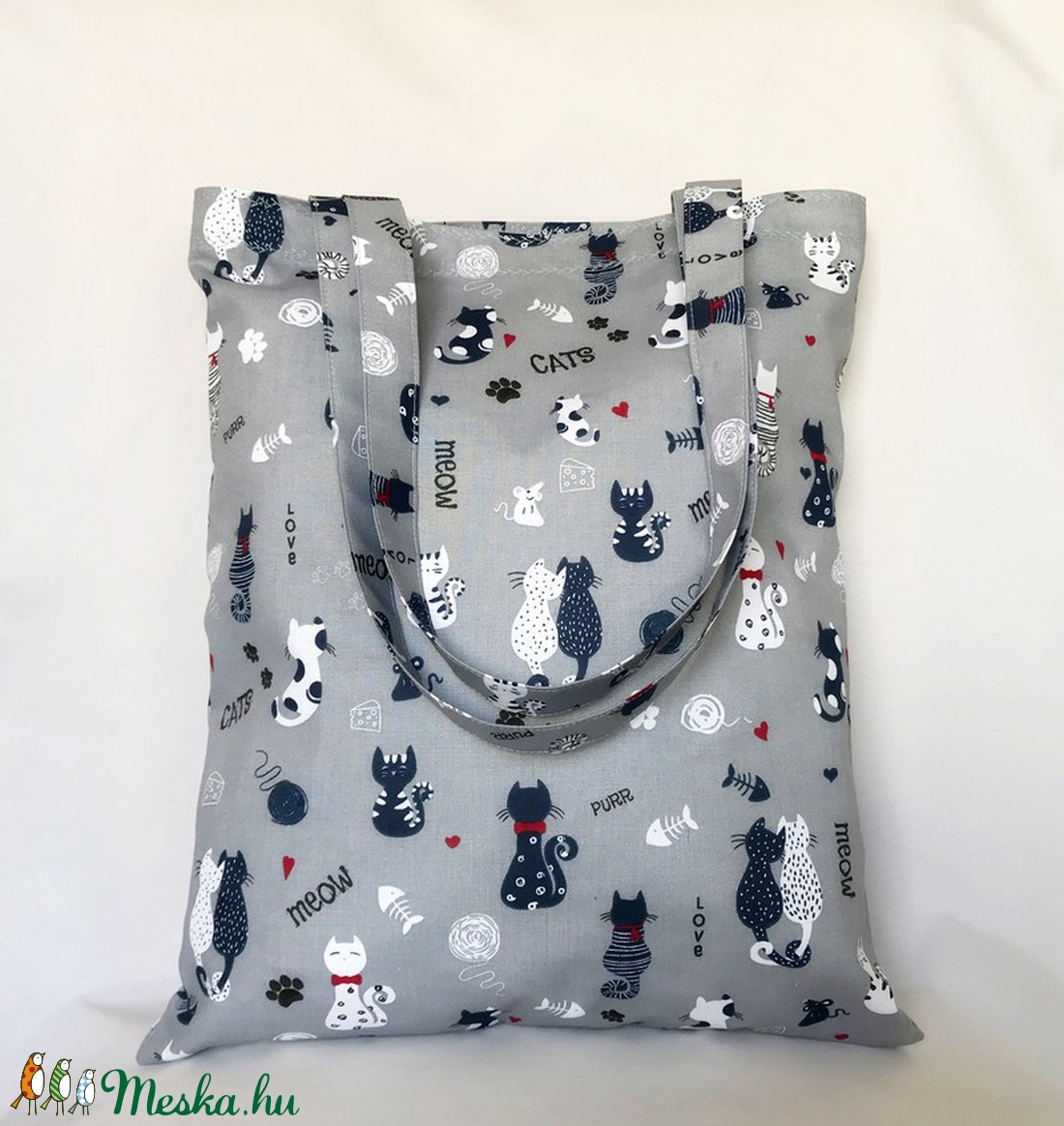 Szerelmes Cicák Szatyor Szürke - táska & tok - bevásárlás & shopper táska - shopper, textiltáska, szatyor - Meska.hu