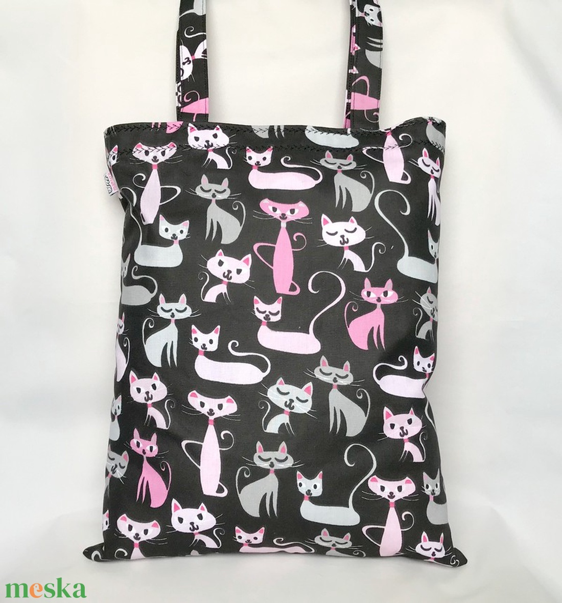 Miau Cicás Szatyor Fekete - táska & tok - bevásárlás & shopper táska - shopper, textiltáska, szatyor - Meska.hu