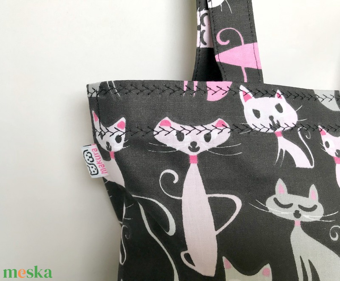 Miau Cicás Szatyor Fekete - táska & tok - bevásárlás & shopper táska - shopper, textiltáska, szatyor - Meska.hu