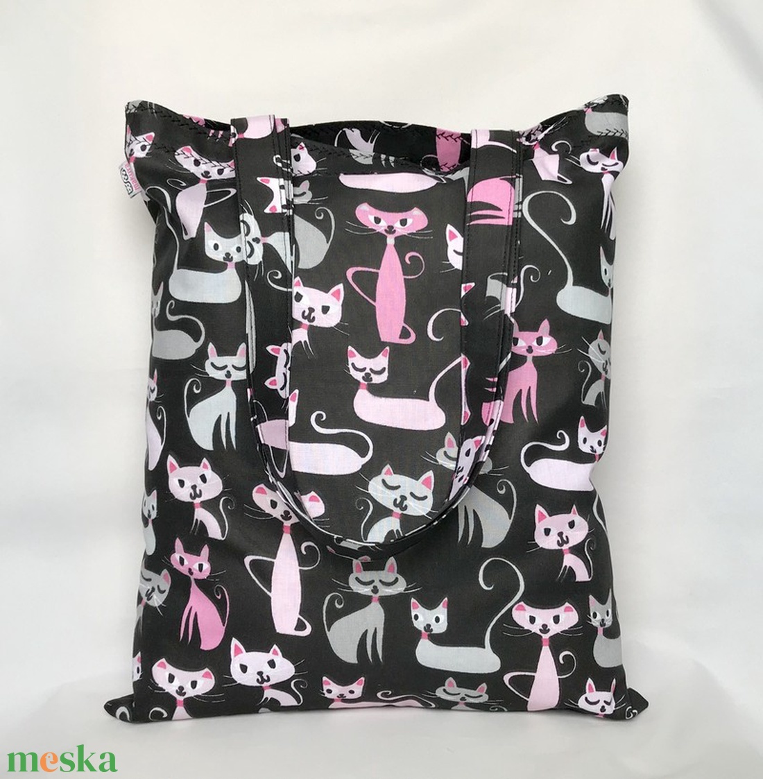 Miau Cicás Szatyor Fekete - táska & tok - bevásárlás & shopper táska - shopper, textiltáska, szatyor - Meska.hu