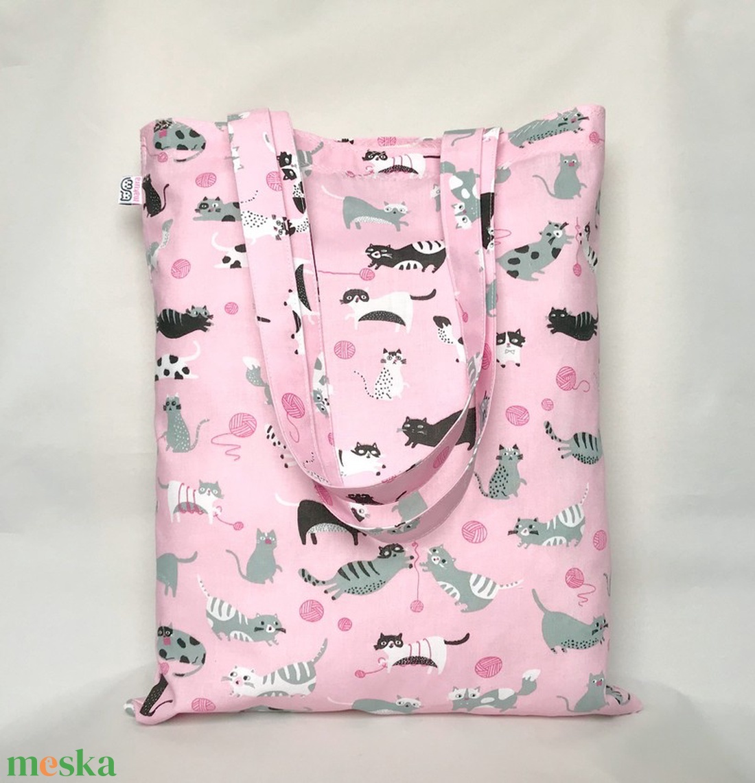 Gombolyagos Macskás Szatyor Rózsaszín - táska & tok - bevásárlás & shopper táska - shopper, textiltáska, szatyor - Meska.hu