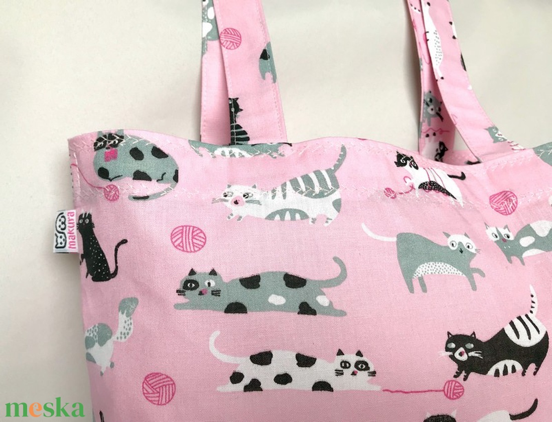 Gombolyagos Macskás Szatyor Rózsaszín - táska & tok - bevásárlás & shopper táska - shopper, textiltáska, szatyor - Meska.hu