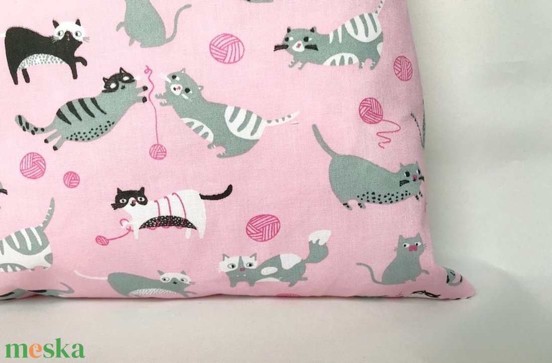 Gombolyagos Macskás Szatyor Rózsaszín - táska & tok - bevásárlás & shopper táska - shopper, textiltáska, szatyor - Meska.hu