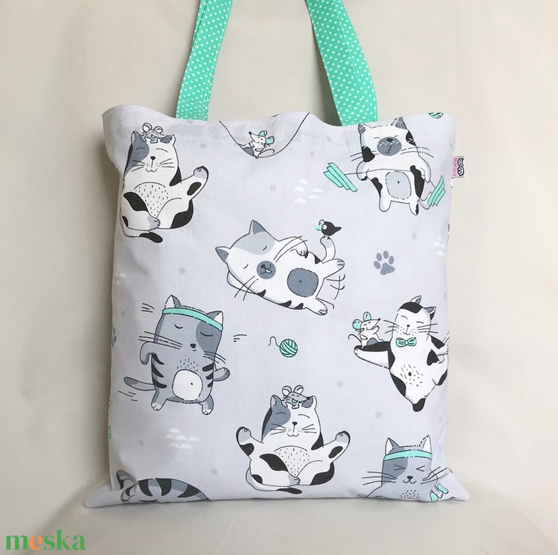 Fitt Macska Cica Mintás Szatyor - táska & tok - bevásárlás & shopper táska - shopper, textiltáska, szatyor - Meska.hu