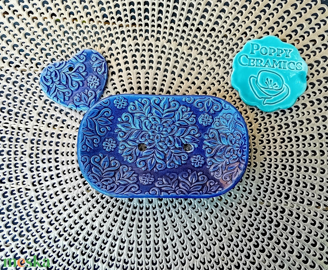 Mandala mintás kerámia szappantartó, kék - otthon & életmód - fürdőszoba - szappantartó - Meska.hu