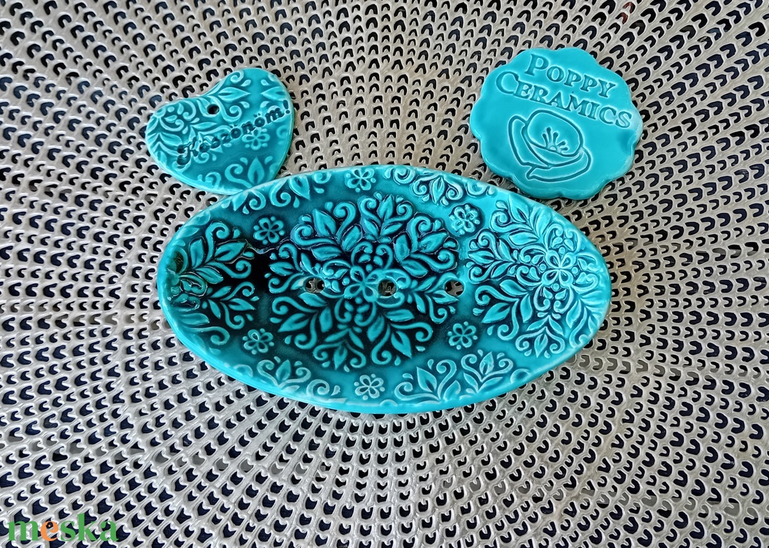 Mandala mintás kerámia szappantartó, türkiz - otthon & életmód - fürdőszoba - szappantartó - Meska.hu