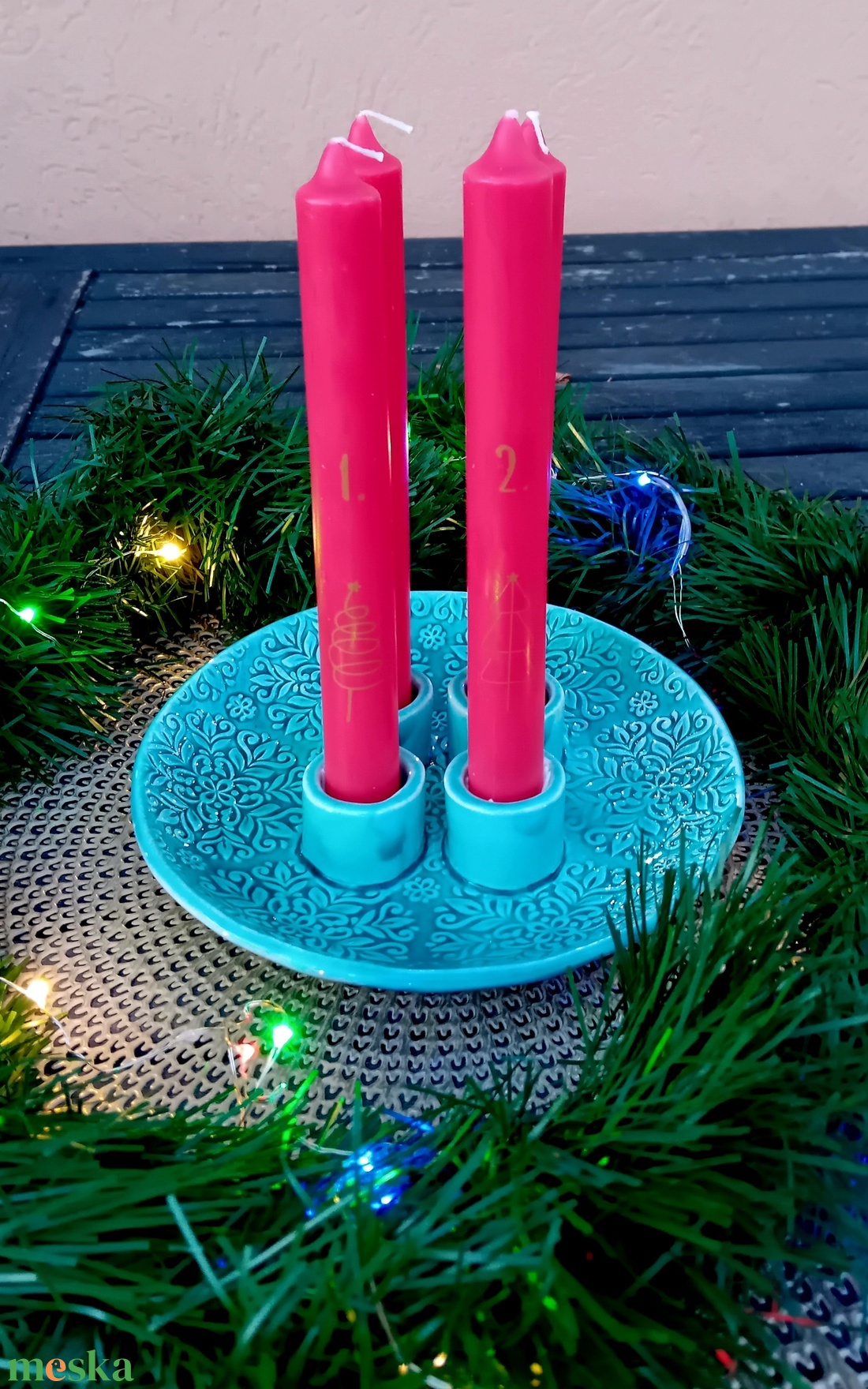 Mandala mintás kerámia gyertyatartós tál, kerek - karácsony - adventi díszek - adventi asztaldísz - Meska.hu