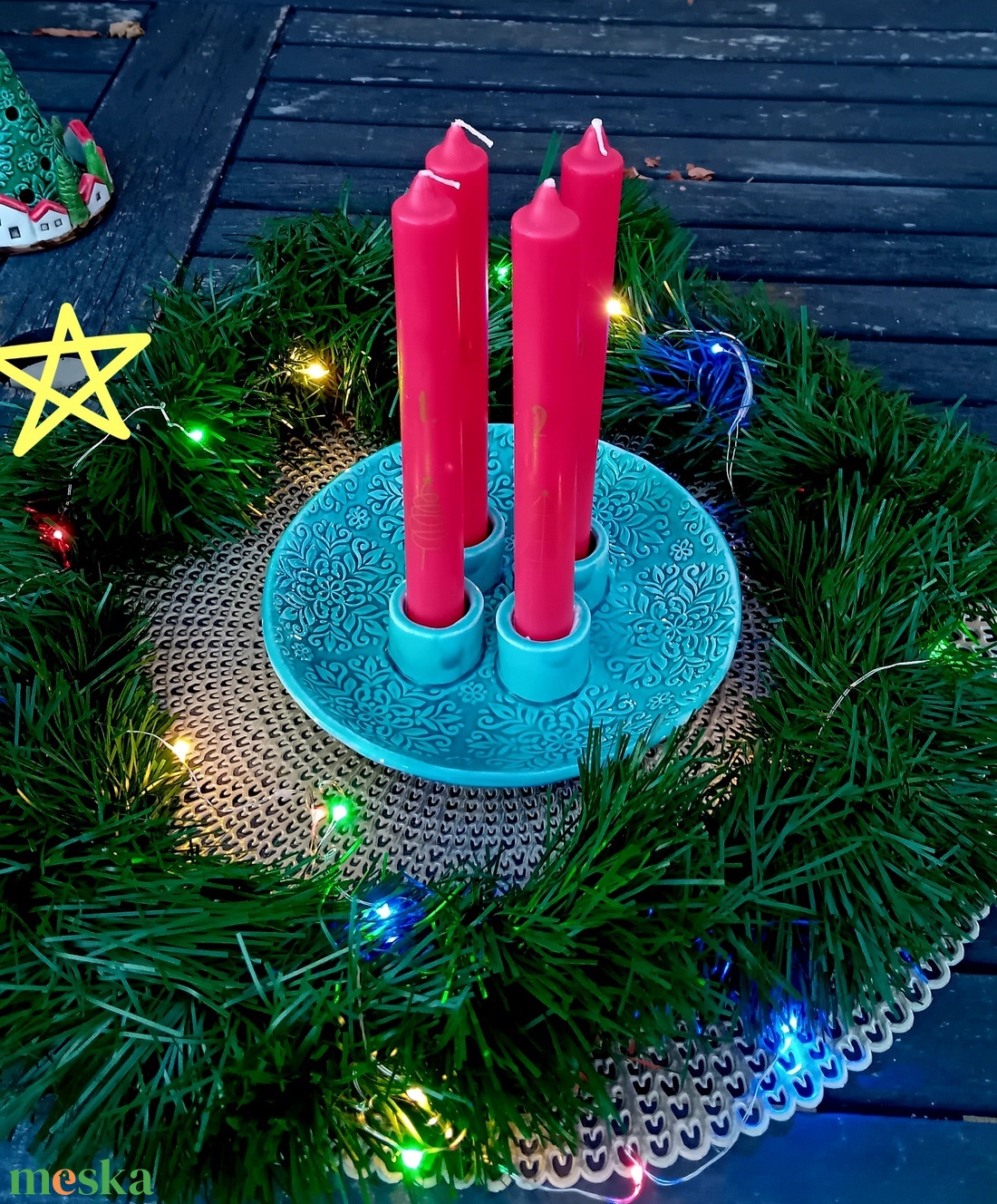 Mandala mintás kerámia gyertyatartós tál, kerek - karácsony - adventi díszek - adventi asztaldísz - Meska.hu