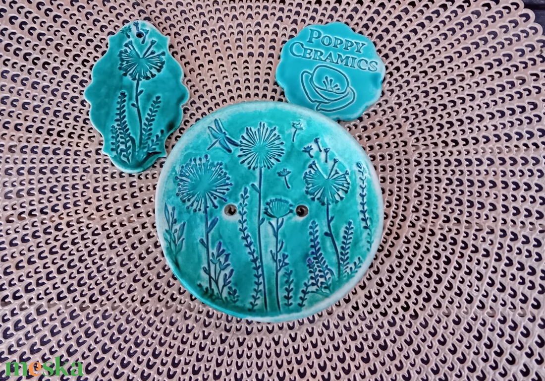 Pitypnag mintás kerámia szappantartó, türkiz - otthon & életmód - fürdőszoba - szappantartó - Meska.hu