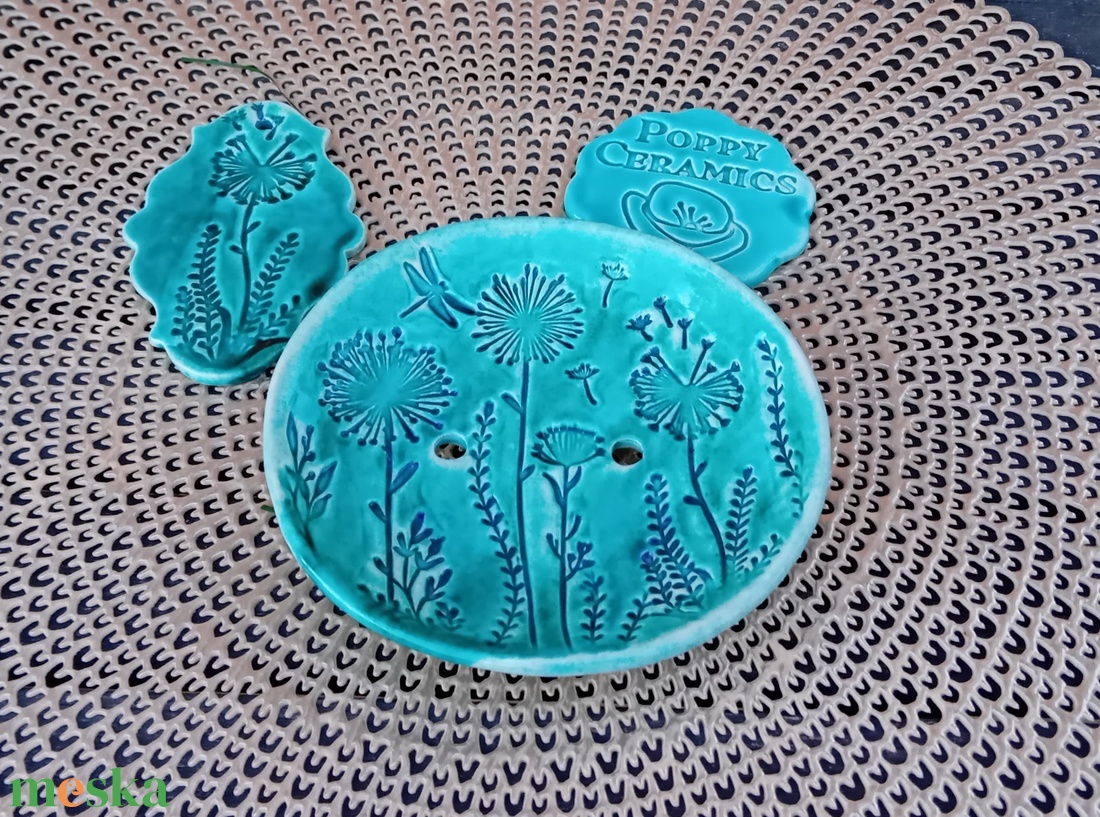 Pitypnag mintás kerámia szappantartó, türkiz - otthon & életmód - fürdőszoba - szappantartó - Meska.hu