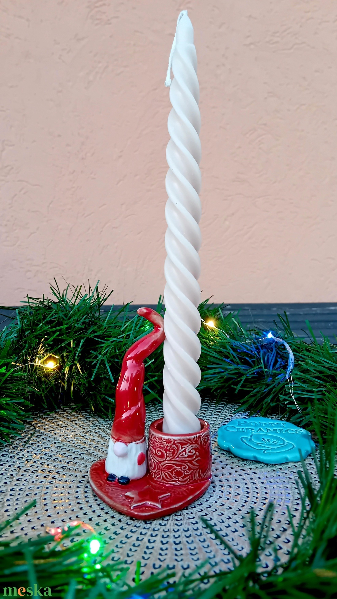 Manós kerámia gyertyatartós kis dísz, piros - esküvő - dekoráció - asztaldísz - Meska.hu