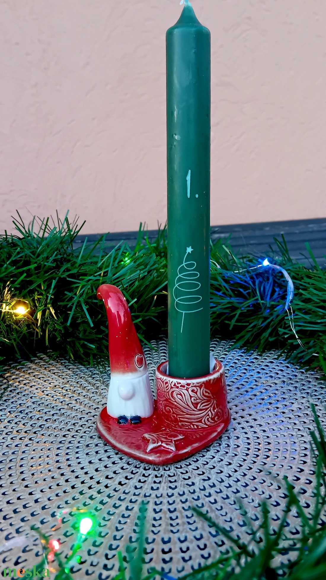 Manós kerámia gyertyatartós kis dísz, piros - esküvő - dekoráció - asztaldísz - Meska.hu