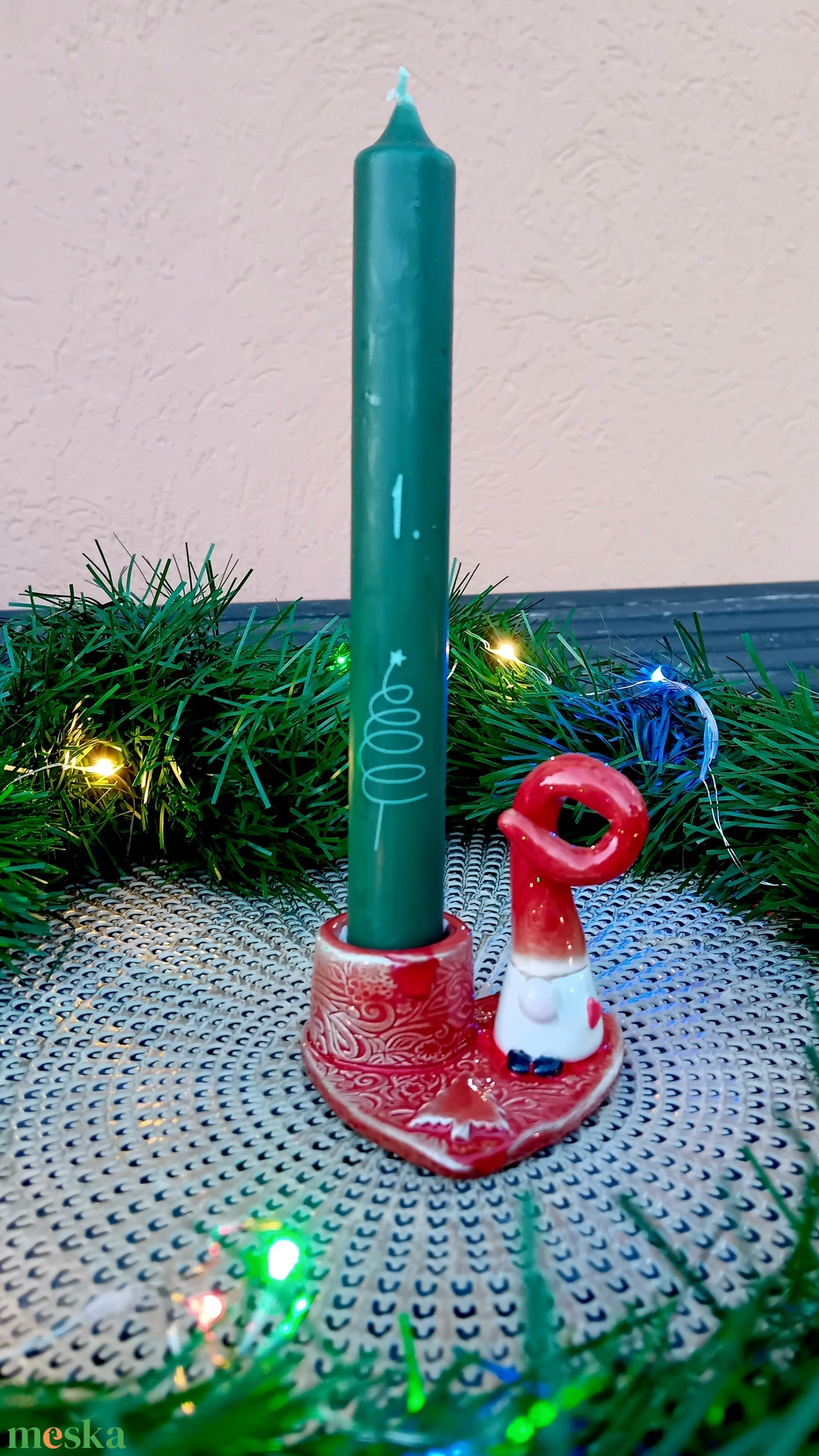 Manós kerámia gyertyatartós kis dísz, piros - esküvő - dekoráció - asztaldísz - Meska.hu