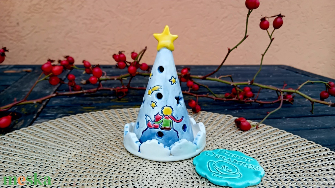 Róka és herceg mintás kerámia mécsestartó - karácsony - adventi díszek - adventi asztaldísz - Meska.hu