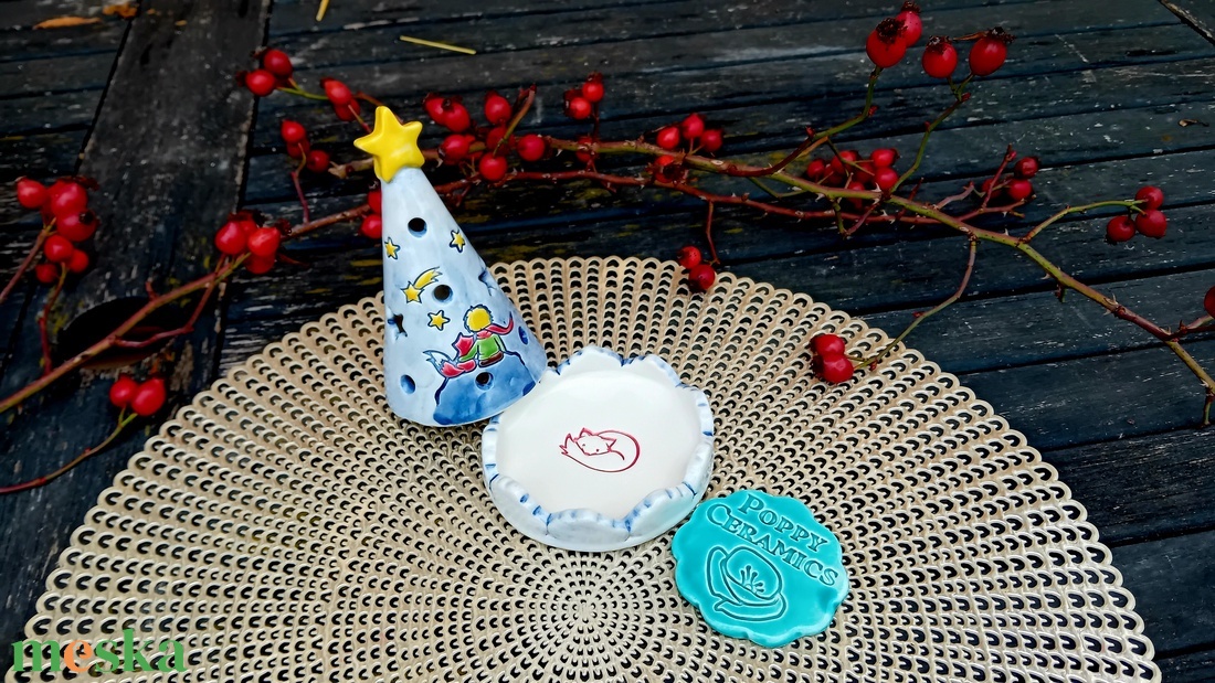 Róka és herceg mintás kerámia mécsestartó - karácsony - adventi díszek - adventi asztaldísz - Meska.hu