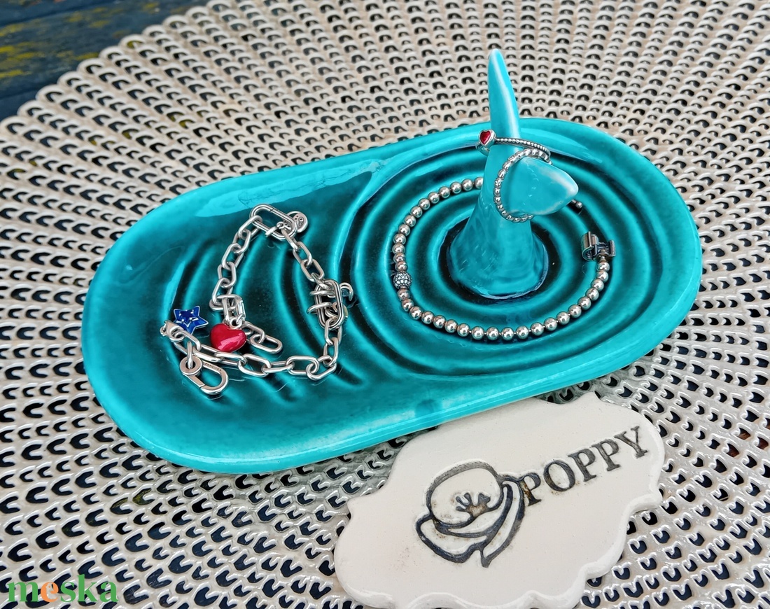 Ékszer tartó kerámia tál, türkiz - ékszer - ékszertartó - ékszertartó tál - Meska.hu