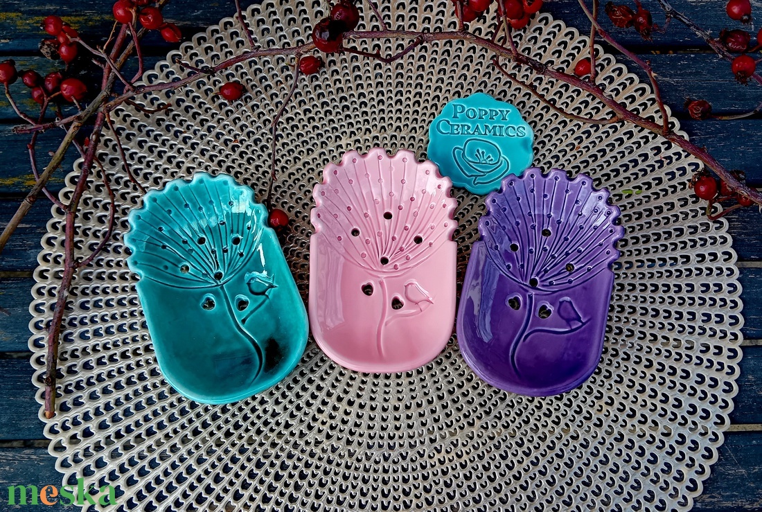 Pitypang mintás  kerámia szappantartó,  több szín - otthon & életmód - fürdőszoba - szappantartó - Meska.hu