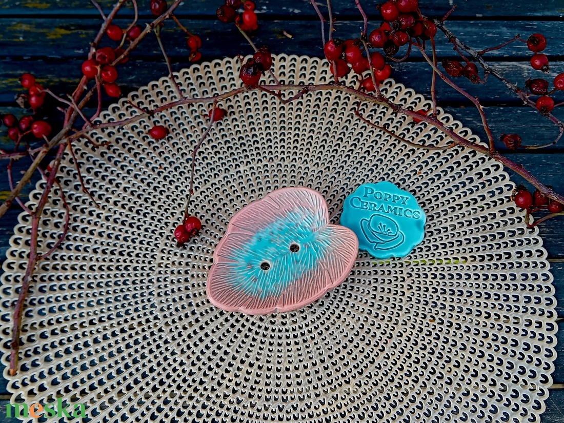 Levél alakú kerámia szappantartó, rózsaszín-türkiz - otthon & életmód - fürdőszoba - szappantartó - Meska.hu