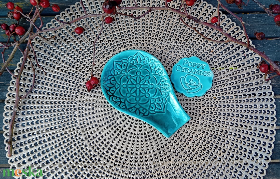 Mandala mintás kerámia fakanáltartó, türkiz - otthon & életmód - konyhafelszerelés, tálalás - sütés, főzés - fakanál & fakanáltartó - Meska.hu
