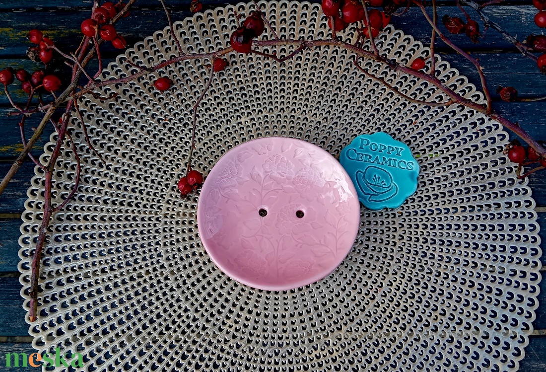 Rózsa mintás  kerámia szappantartó,  rózsaszín - otthon & életmód - fürdőszoba - szappantartó - Meska.hu