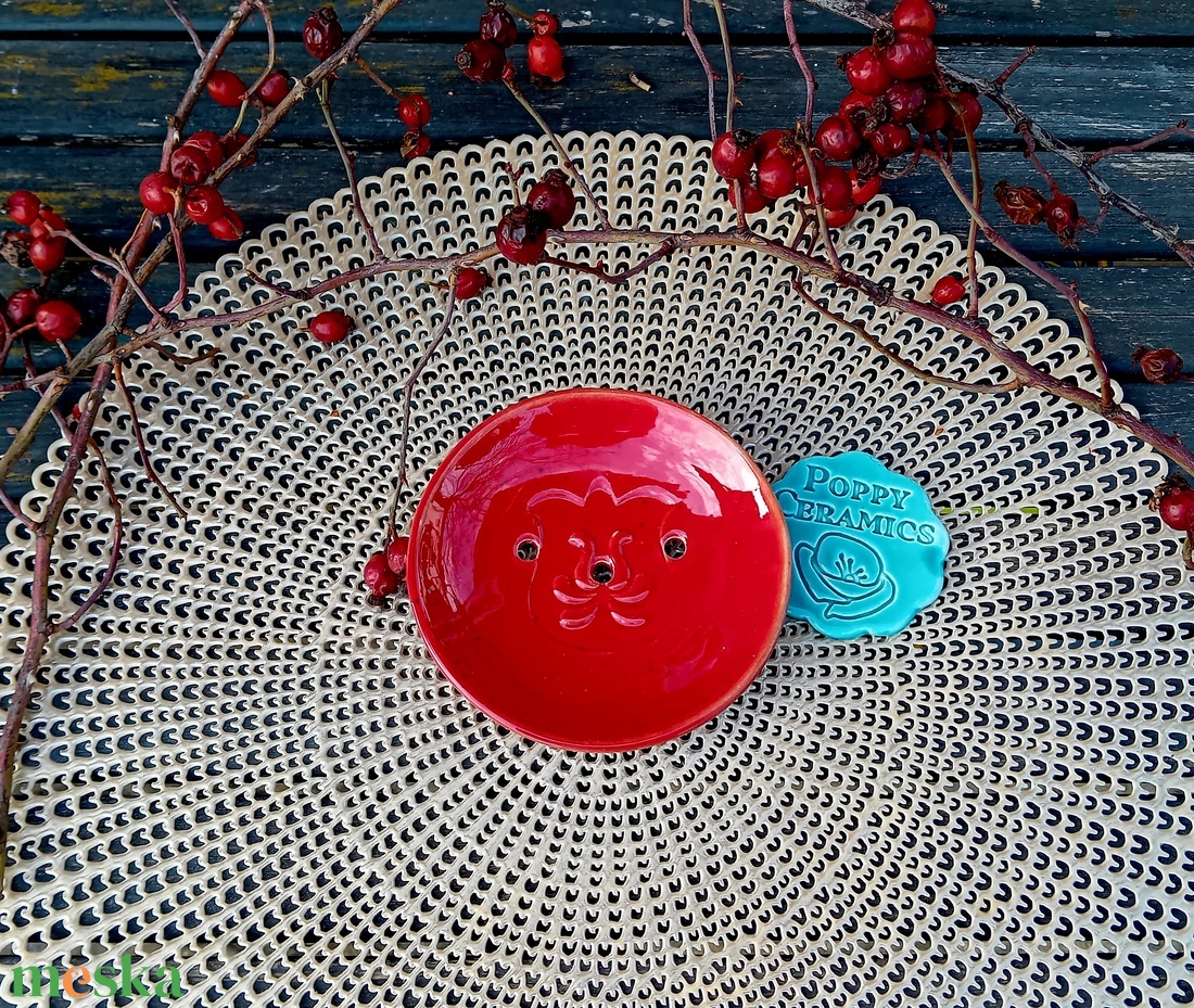 Tulipán mintás  kerámia szappantartó,  piros - otthon & életmód - fürdőszoba - szappantartó - Meska.hu