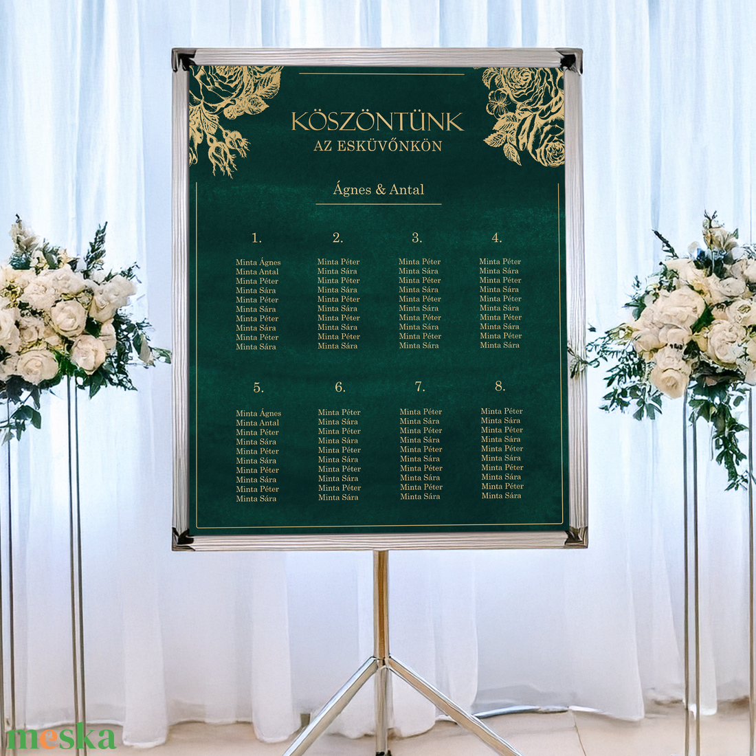 Smaragdzöld és arany színű ültetőtábla, ültetési rend (digitális termék) - esküvő - dekoráció - tábla & jelzés - Meska.hu