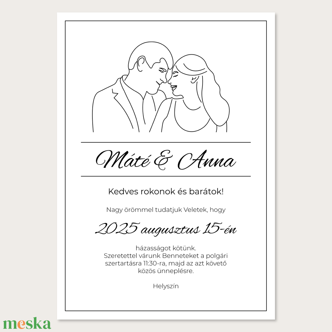 Egyedi esküvői meghívó fotó alapján készült vonalrajzzal (digitális termék) - esküvő - meghívó & kártya - meghívó - Meska.hu
