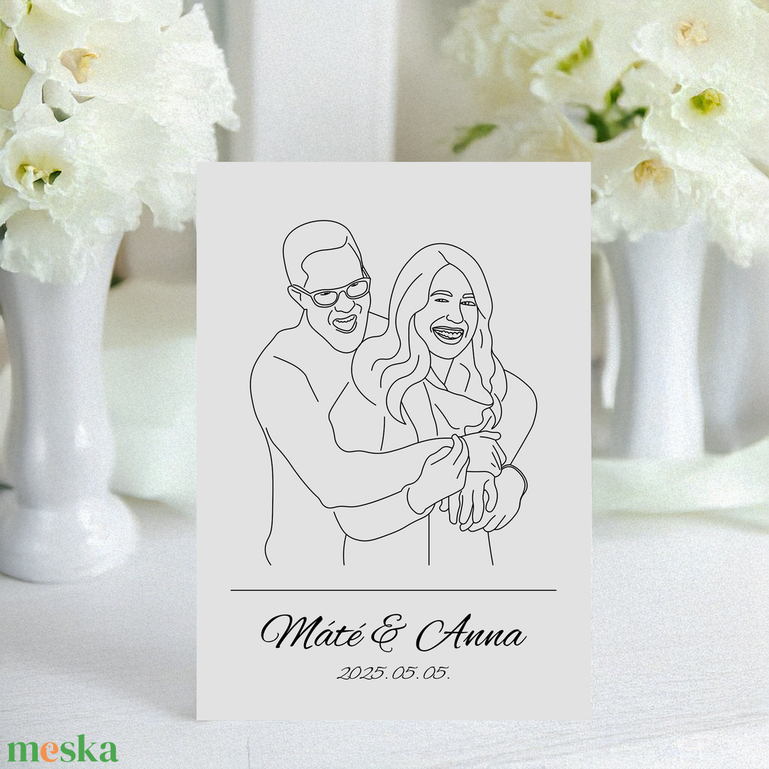 Nászajándék - Saját fotó alapján készült vonalrajz (digitális termék) - esküvő - emlék & ajándék - köszönőajándék - Meska.hu