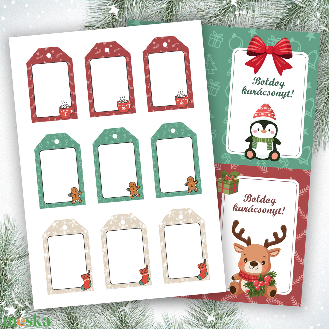 Nyomtatható karácsonyi ajándékkísérő kártyák és képeslapok (digitális termék) - karácsony - karácsonyi ajándékozás - karácsonyi képeslap, üdvözlőlap, ajándékkísérő - Meska.hu