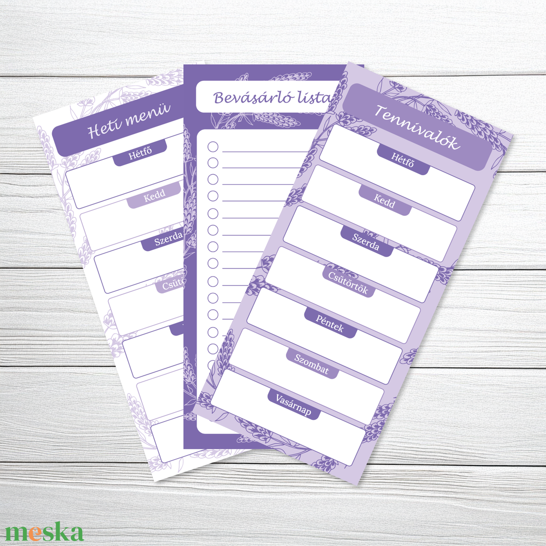 Nyomtatható heti tervező levendula mintával (digitális termék) - otthon & életmód - papír, írószer - naptár & tervező - Meska.hu
